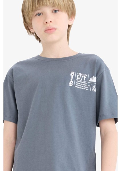 Erkek Çocuk Bisiklet Yaka Baskılı Kısa Kollu Tişört