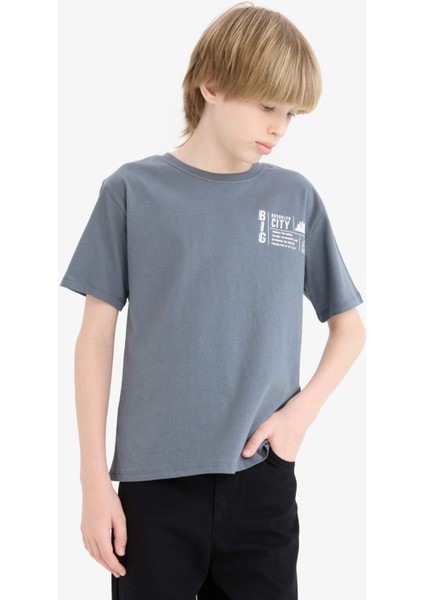 Erkek Çocuk Bisiklet Yaka Baskılı Kısa Kollu Tişört