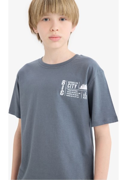 Erkek Çocuk Bisiklet Yaka Baskılı Kısa Kollu Tişört