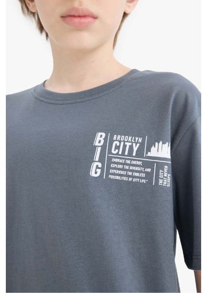 Erkek Çocuk Bisiklet Yaka Baskılı Kısa Kollu Tişört