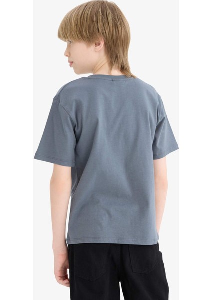 Erkek Çocuk Bisiklet Yaka Baskılı Kısa Kollu Tişört