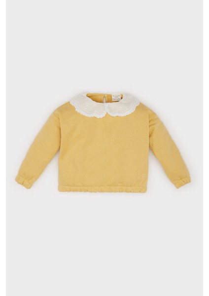 Kız Bebek Dantel Yaka Basic Düz Sweatshirt E2825A524WN