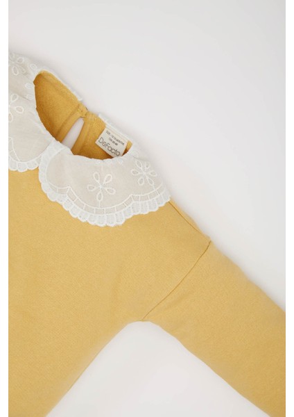 Kız Bebek Dantel Yaka Basic Düz Sweatshirt E2825A524WN