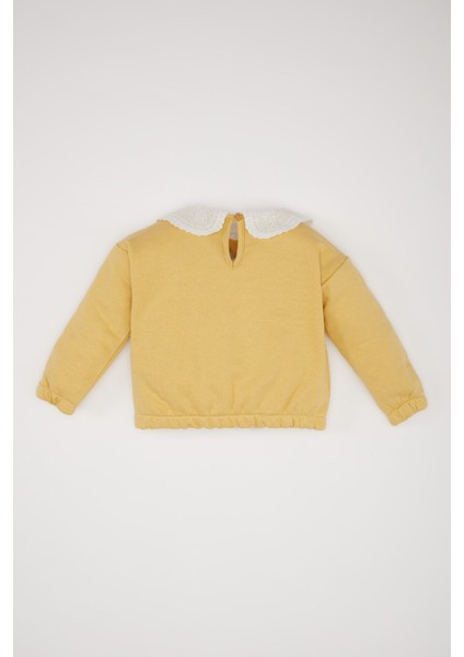 Kız Bebek Dantel Yaka Basic Düz Sweatshirt E2825A524WN