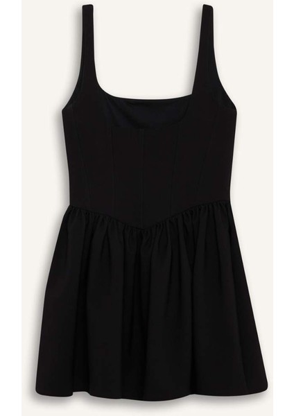 Kare Yaka Askılı Mini Elbise