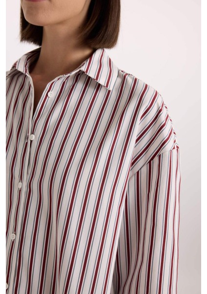 Regular Fit Pijama Yaka Çizgili Poplin Üst-Fall in Love E2351AX24WN