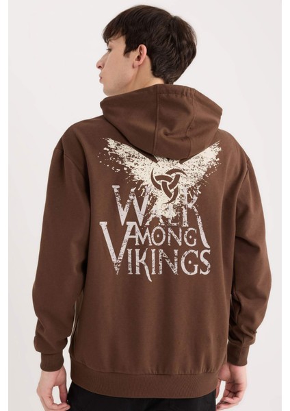 Vikings Valhalla Boxy Fit Kapüşonlu Sırt Baskılı Sweatshirt E3212AX24WN
