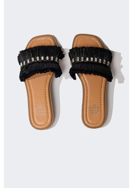 Kadın Taşlı Tek Bantlı Düz Taban Terlik E2497AX25SM