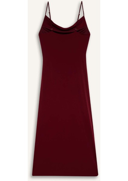 Bodycon Vücudu Saran Degaje Yaka Askılı Maxi Bordo Elbise E1902AX24WN