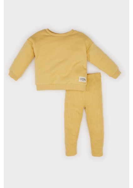 Kız Bebek 2'li Takım Dokuma Etiketli Sweatshirt Beli Lastikli Tayt E2216A524WN
