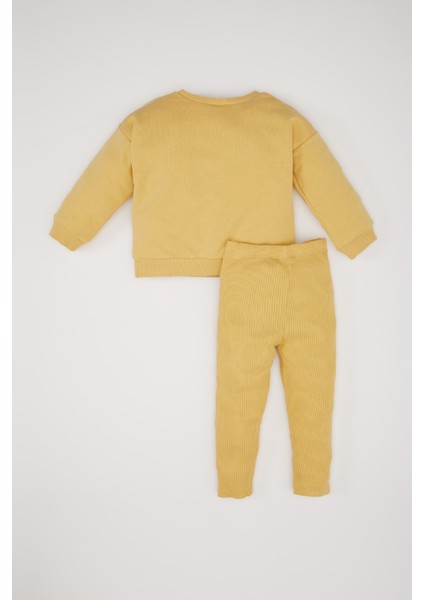 Kız Bebek 2'li Takım Dokuma Etiketli Sweatshirt Beli Lastikli Tayt E2216A524WN