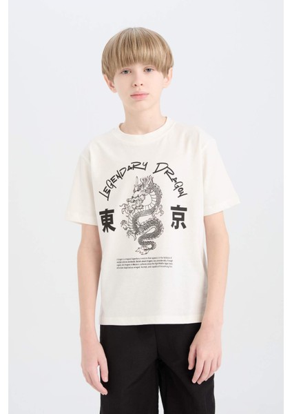 Erkek Çocuk Bisiklet Yaka Baskılı Kısa Kollu Tişört D9277A825SM