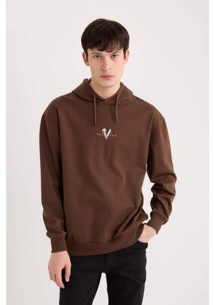 Vikings Valhalla Boxy Fit Kapüşonlu Sırt Baskılı Sweatshirt E3212AX24WN