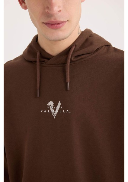 Vikings Valhalla Boxy Fit Kapüşonlu Sırt Baskılı Sweatshirt E3212AX24WN