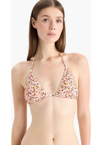 Regular Fit Çiçekli Bürümcük Üçgen Bikini Üstü-Fall in Love E2576AX25SM