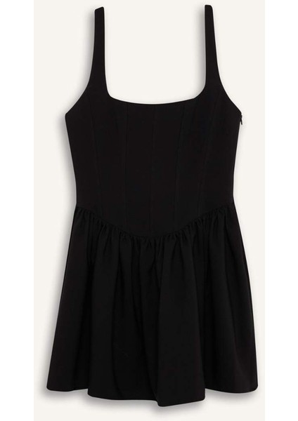 Kare Yaka Askılı Mini Elbise