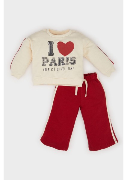 Kız Bebek 2'li Takım Baskılı Sweatshirt Beli Lastikli Eşofman Altı E2214A524WN