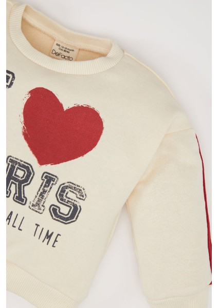 Kız Bebek 2'li Takım Baskılı Sweatshirt Beli Lastikli Eşofman Altı E2214A524WN
