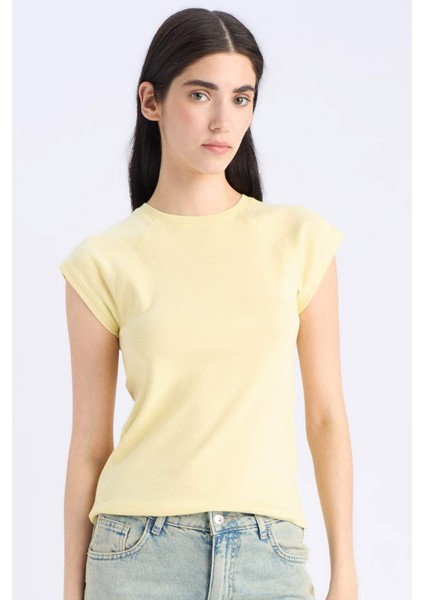 Slim Fit Dar Kesim Bisiklet Yaka Basic Düz Ribana Kısa Kollu Tişört C7334AX25SP