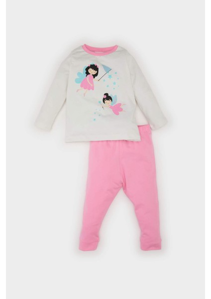Kız Bebek Pijama Takımı Baskılı Uzun Kollu Penye Üst Beli Lastikli Uzun Alt E1536A525SP