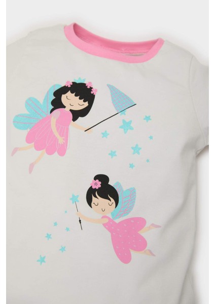 Kız Bebek Pijama Takımı Baskılı Uzun Kollu Penye Üst Beli Lastikli Uzun Alt E1536A525SP
