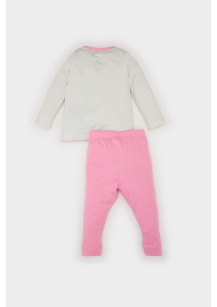 Kız Bebek Pijama Takımı Baskılı Uzun Kollu Penye Üst Beli Lastikli Uzun Alt E1536A525SP