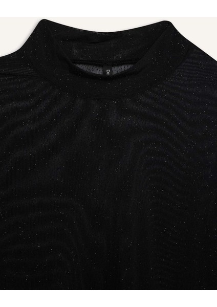 Slim Fit Dar Kesim Yarım Balıkçı Yaka Casual Tül Uzun Kollu Tişört E2373AX24WN