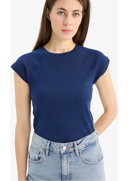 Slim Fit Dar Kesim Bisiklet Yaka Basic Düz Ribana Kısa Kollu Tişört C7334AX25SP