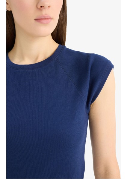 Slim Fit Dar Kesim Bisiklet Yaka Basic Düz Ribana Kısa Kollu Tişört C7334AX25SP