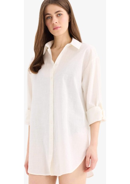 Regular Fit Pamuklu Plaj Gömleği-Fall in Love W8241AZ25SM