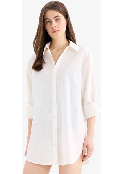 Regular Fit Pamuklu Plaj Gömleği-Fall in Love W8241AZ25SM