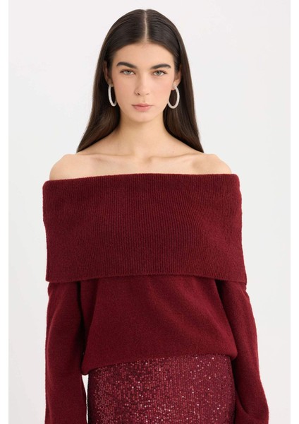 Oversize Geniş Kalıp Açık Omuz Triko Kazak E1799AX24WN