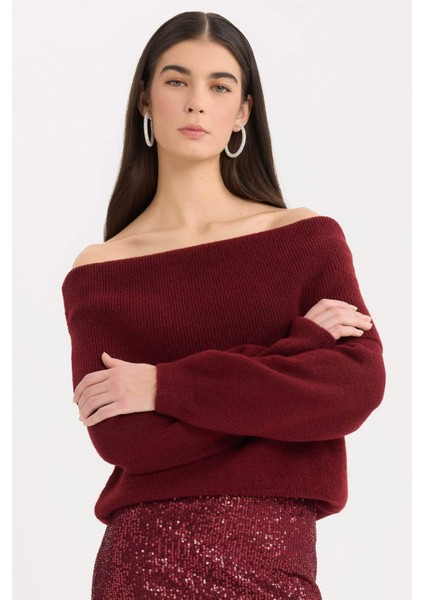 Oversize Geniş Kalıp Açık Omuz Triko Kazak E1799AX24WN