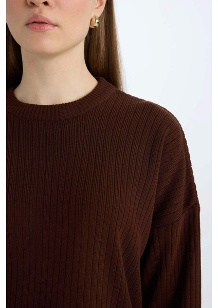 Relax Fit Bisiklet Yaka Basic Düz Triko Tunik Kazak E2938AX24WN