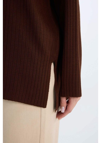 Relax Fit Bisiklet Yaka Basic Düz Triko Tunik Kazak E2938AX24WN