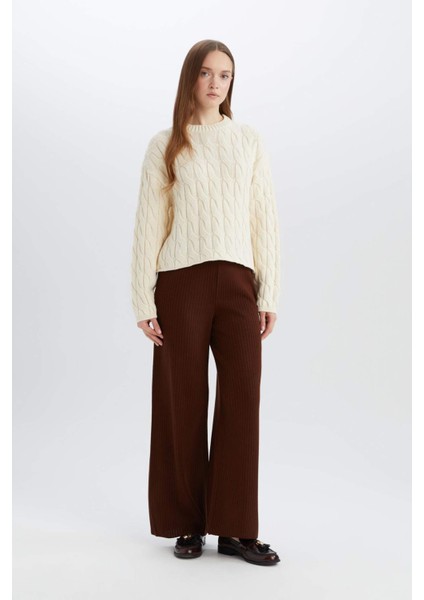 Relax Fit Triko Pantolon Geniş Bol Paça Basic Düz Beli Lastikli E2940AX24WN