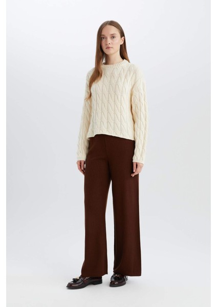 Relax Fit Triko Pantolon Geniş Bol Paça Basic Düz Beli Lastikli E2940AX24WN