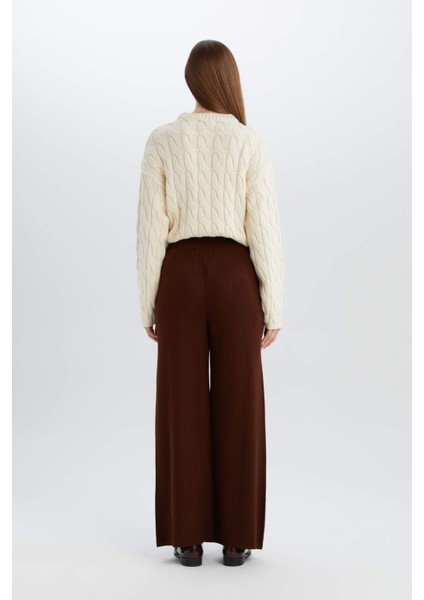 Relax Fit Triko Pantolon Geniş Bol Paça Basic Düz Beli Lastikli E2940AX24WN