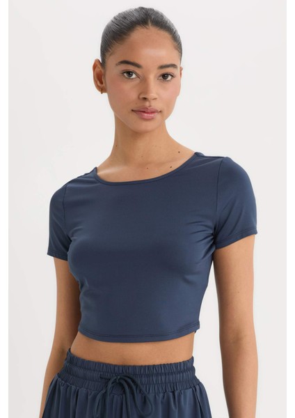 Fit Crop Bisiklet Yaka Sporcu Kısa Kollu Tişört E2663AX25SM