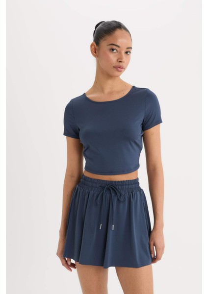 Fit Crop Bisiklet Yaka Sporcu Kısa Kollu Tişört E2663AX25SM