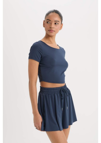 Fit Crop Bisiklet Yaka Sporcu Kısa Kollu Tişört E2663AX25SM