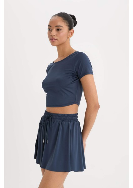 Fit Crop Bisiklet Yaka Sporcu Kısa Kollu Tişört E2663AX25SM