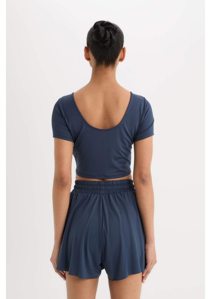 Fit Crop Bisiklet Yaka Sporcu Kısa Kollu Tişört E2663AX25SM