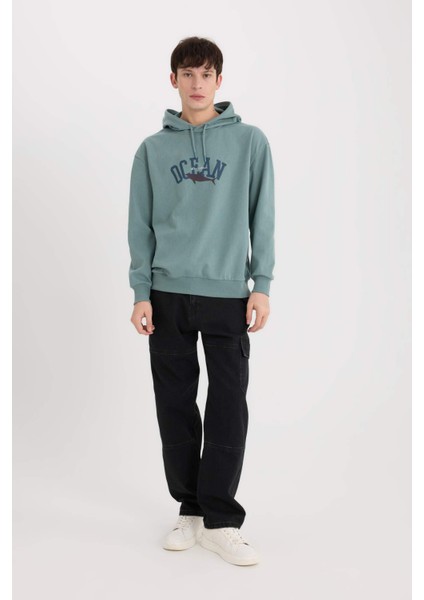 Boxy Fit Kapüşonlu Baskılı Sweatshirt E3207AX24WN