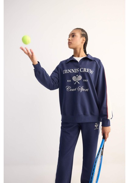 Fit Oversize Geniş Kalıp Polo Yaka Baskılı Sporcu Sweatshirt D7131AX25SP