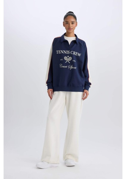 Fit Oversize Geniş Kalıp Polo Yaka Baskılı Sporcu Sweatshirt D7131AX25SP