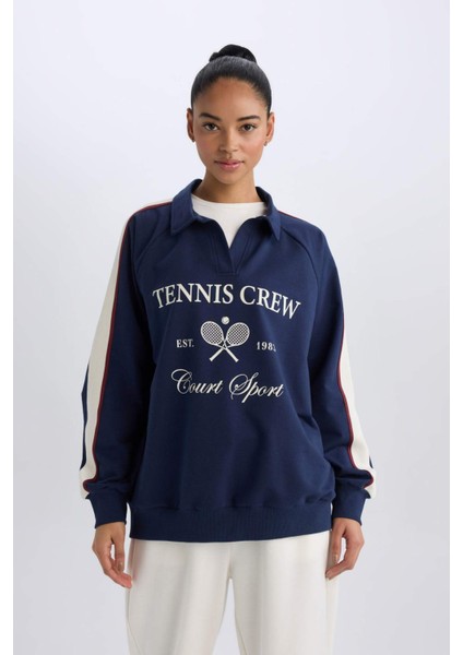 Fit Oversize Geniş Kalıp Polo Yaka Baskılı Sporcu Sweatshirt D7131AX25SP