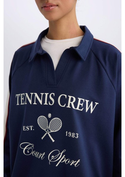 Fit Oversize Geniş Kalıp Polo Yaka Baskılı Sporcu Sweatshirt D7131AX25SP