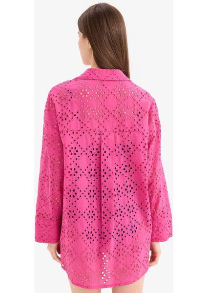 Regular Fit Pamuklu Brode Plaj Gömleği-Fall in Love C0506AX25SM