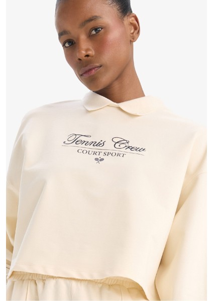 Fit Oversize Geniş Kalıp Polo Yaka Baskılı Sporcu Sweatshirt D7133AX25SP